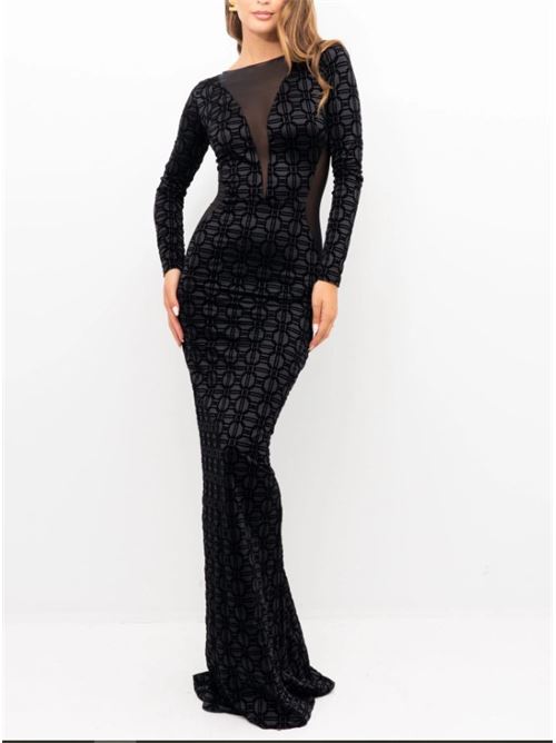 Red carpet dress in flock lycra and tulle ELISABETTA FRANCHI | AB73747E2.110